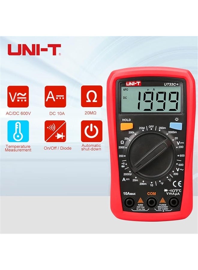UNI-T UT33C+ Digital Multimeter – Portable High Accuracy Electrical Tester for Voltage, Current, Resistance & Continuity – Compact Professional Measuring Device - Image 4